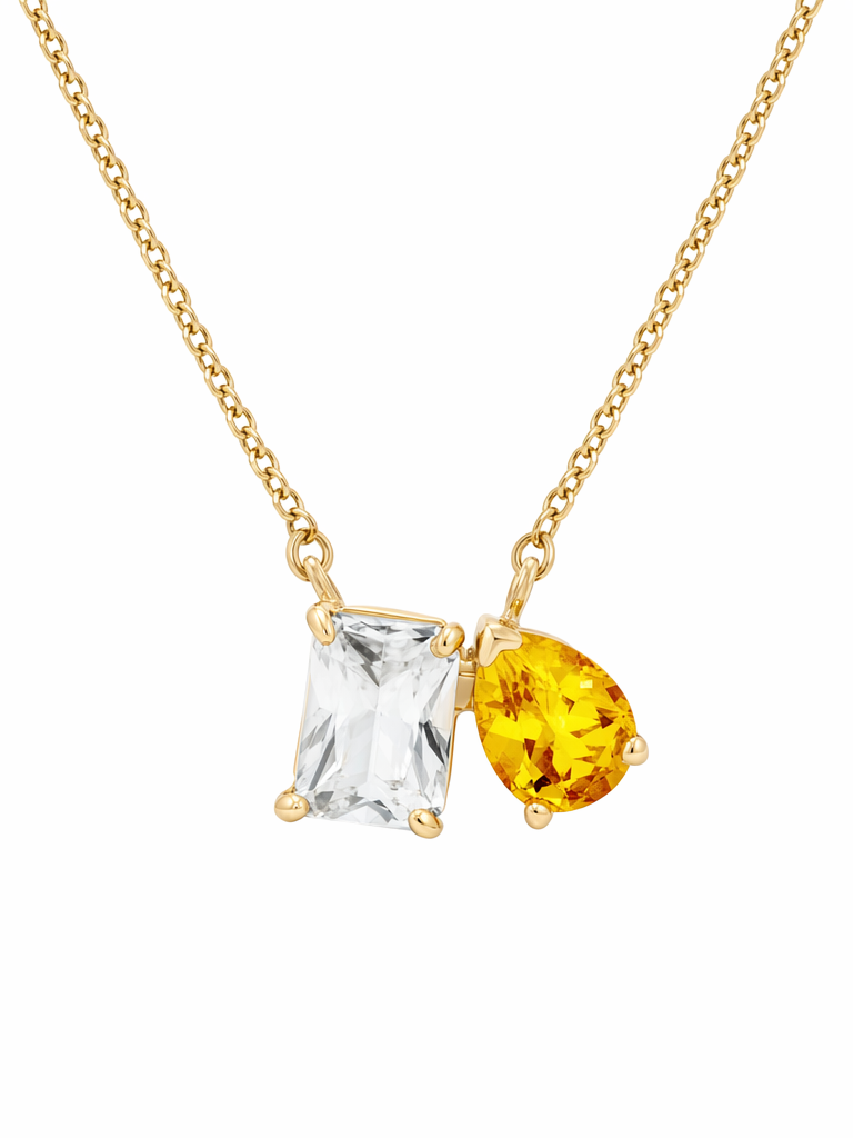 Modern Citrene and White Topaz Necklace