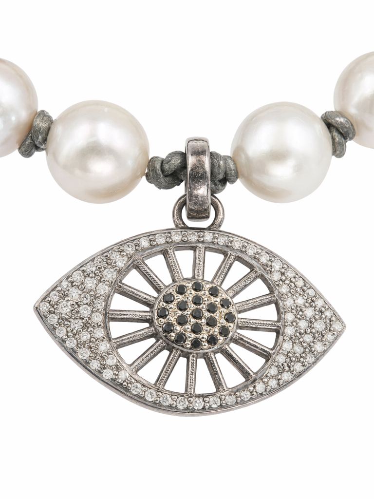 Luminous Diamond Evil Eye Pearl Necklace