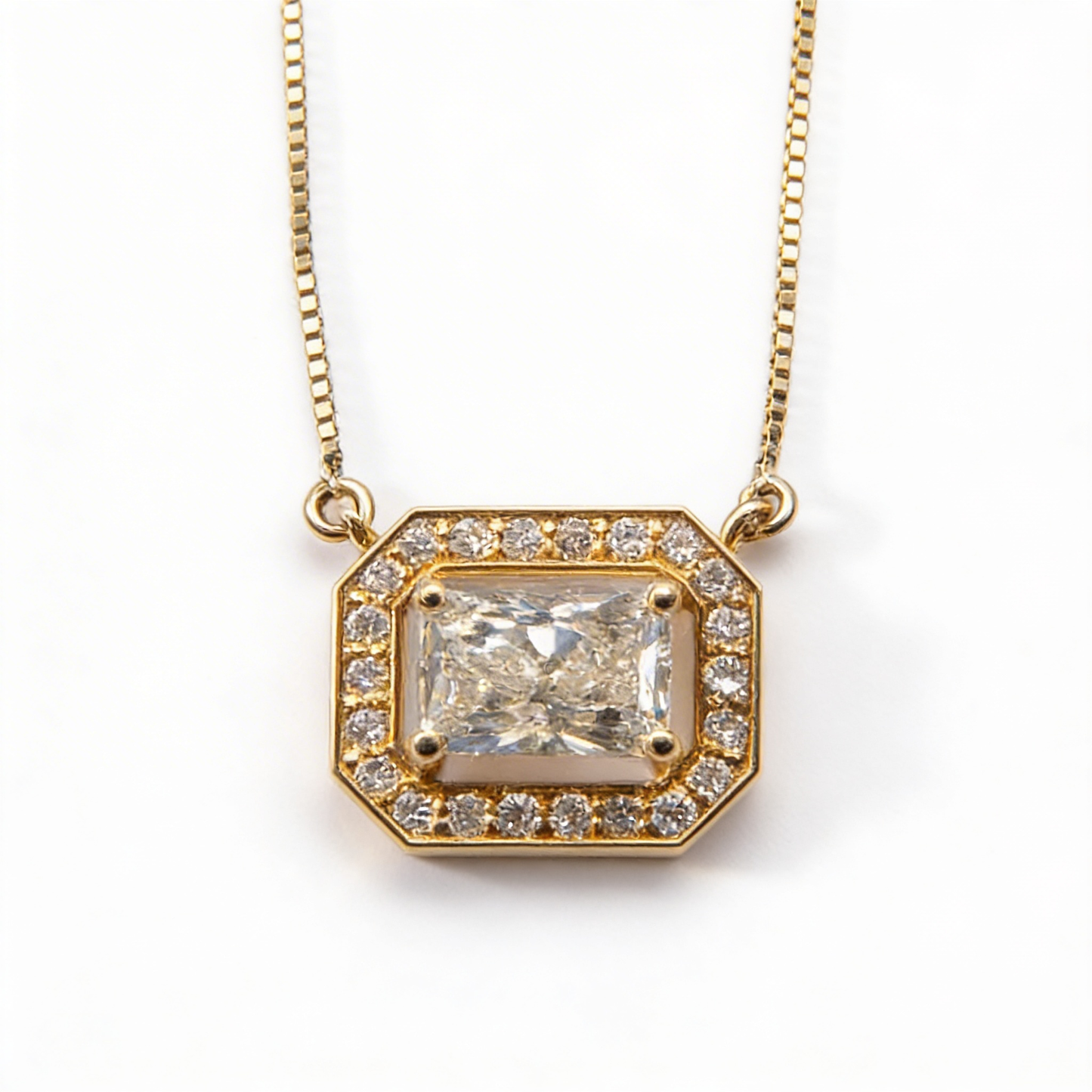Reserve Step Halo™ Diamond Rectangle Necklace