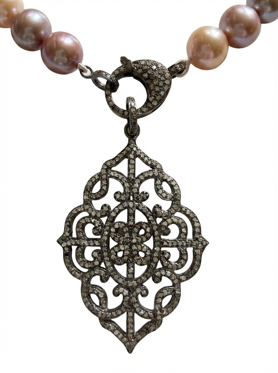 Luminous Blush Pearl and Diamond Necklace