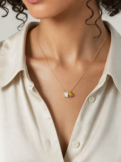Modern Citrene and White Topaz Necklace