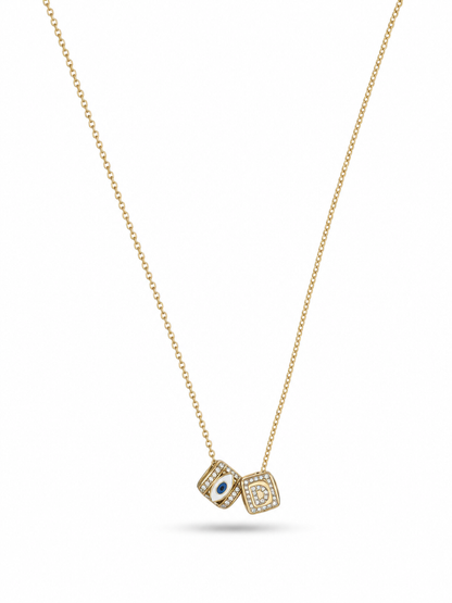 Second Nature Evil Eye & Initial Cube Necklace