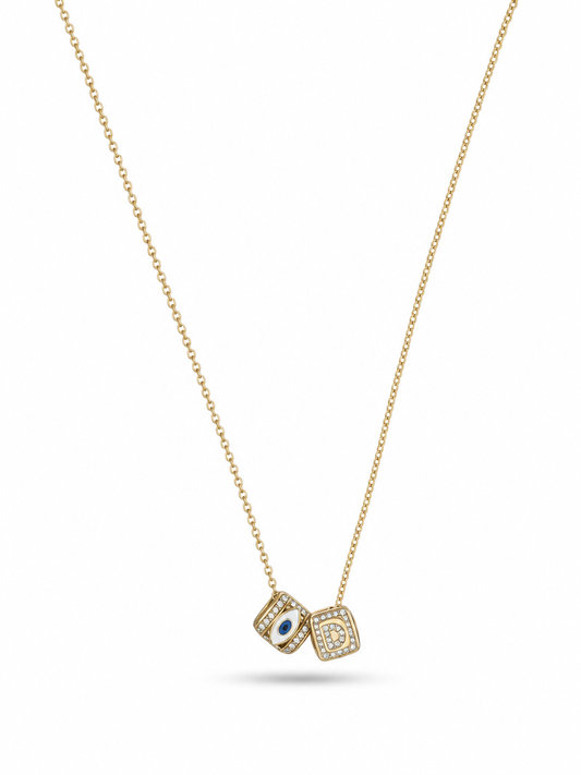 Second Nature Evil Eye & Initial Cube Necklace