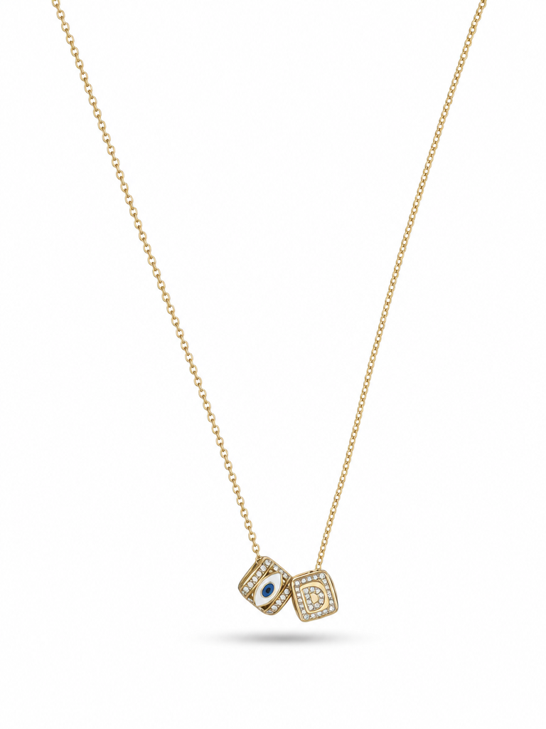 Second Nature Evil Eye & Initial Cube Necklace
