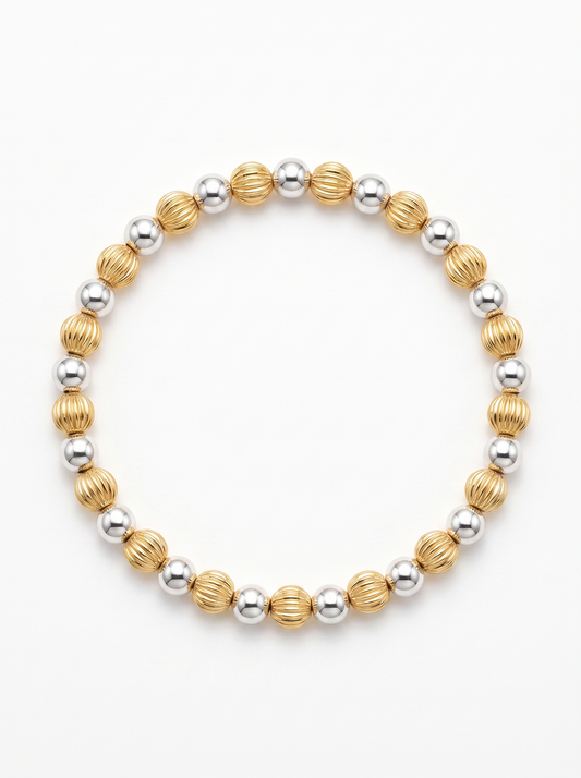 Second Nature Corrugated Gold & Sterling Silver Bead Bracelet