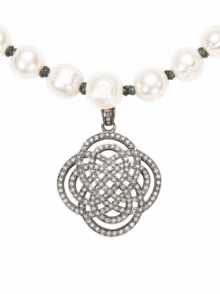 Luminous Celtic Knot Pearl Necklace