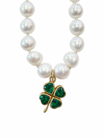 Luminous Emerald Clover and Pearls