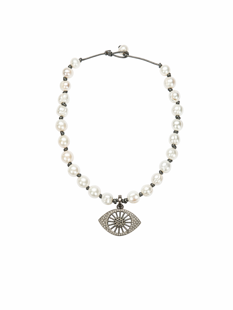 Luminous Diamond Evil Eye Pearl Necklace