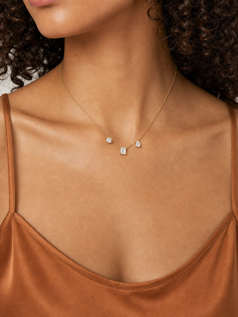Modern Triple White Topaz Necklace