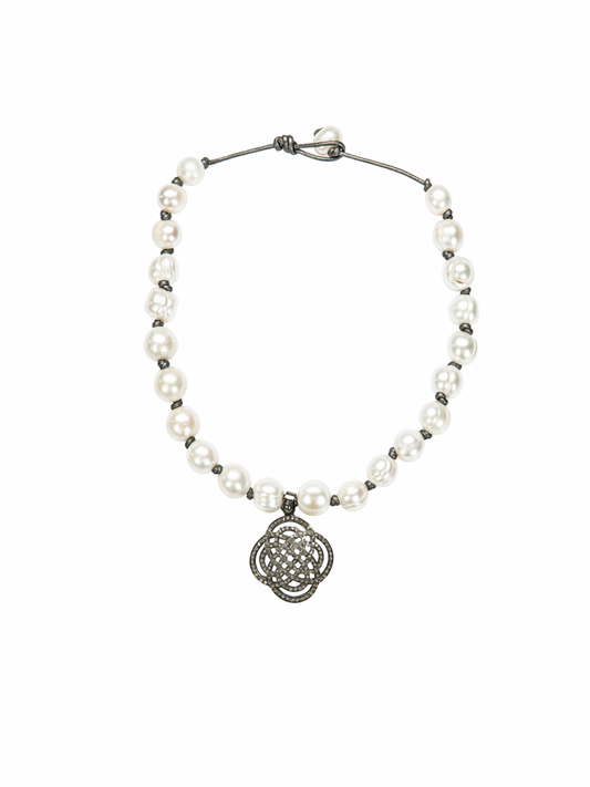 Luminous Celtic Knot Pearl Necklace