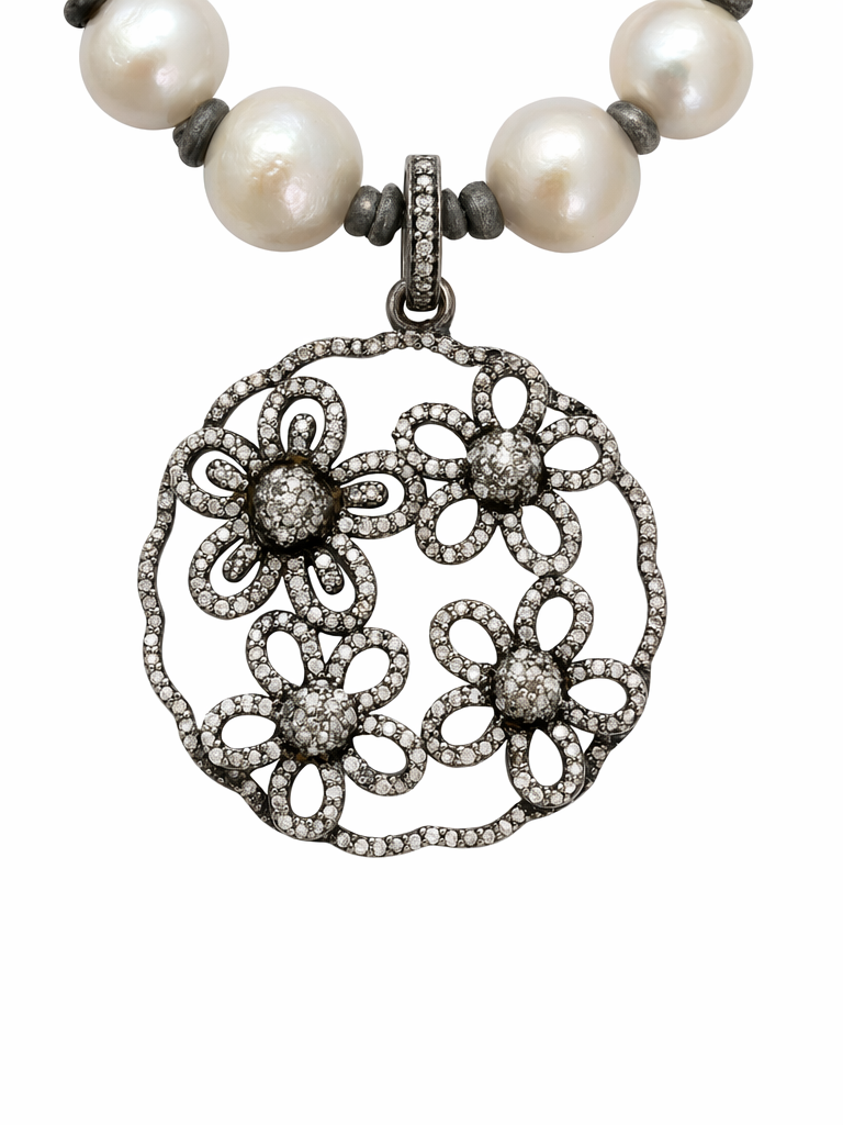 Luminous Diamond Bloom Pearl Necklace