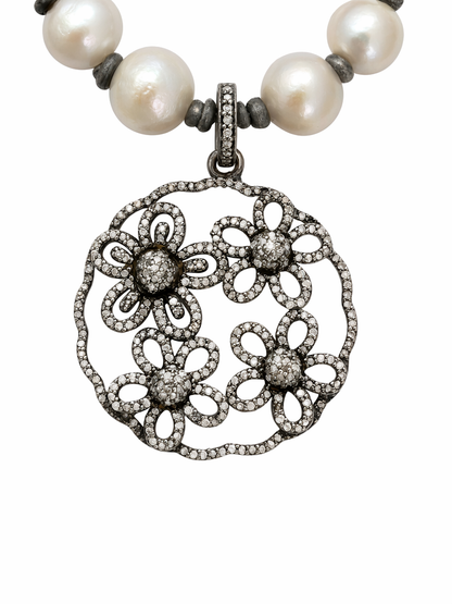 Luminous Diamond Bloom Pearl Necklace