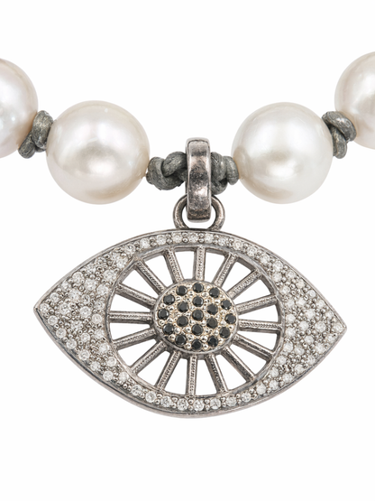 Luminous Diamond Evil Eye Pearl Necklace