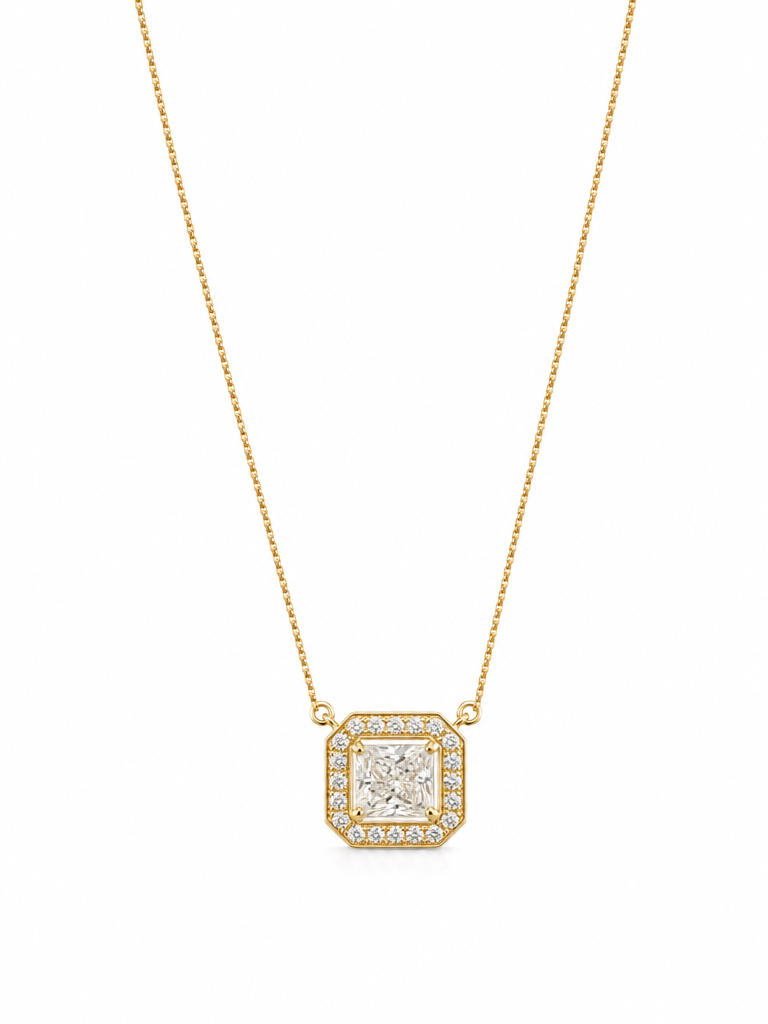 Reserve Step Halo Rectangle Necklace