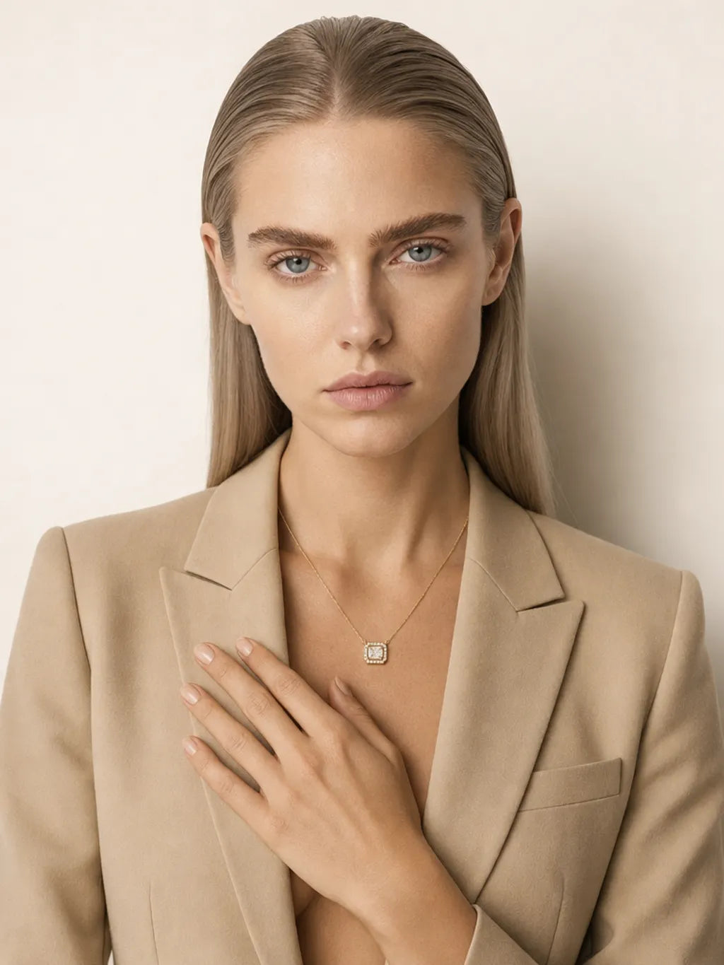 Reserve Step Halo Rectangle Necklace