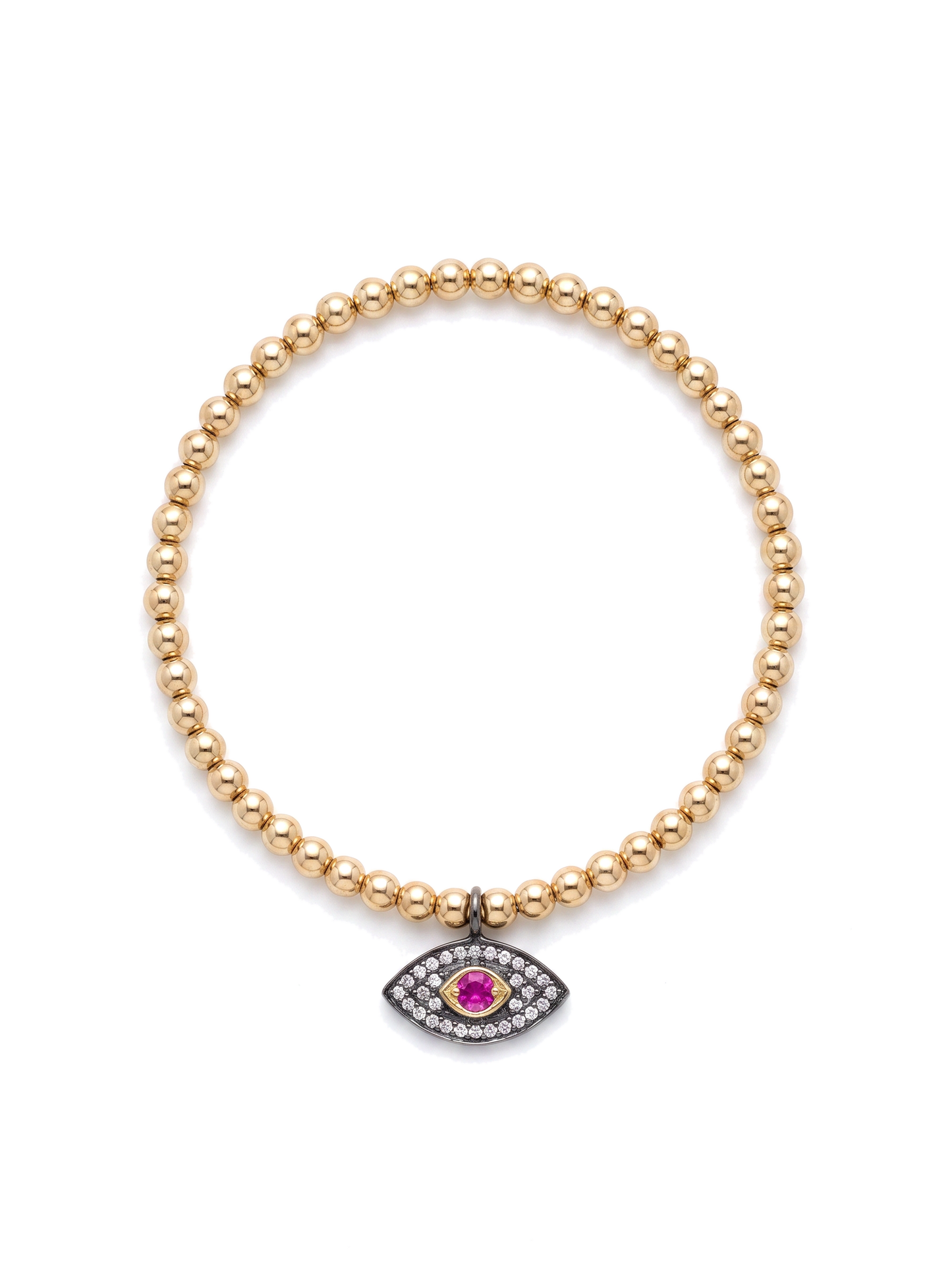 Second Nature Gold Bead Bracelet with Diamond & Ruby Evil Eye