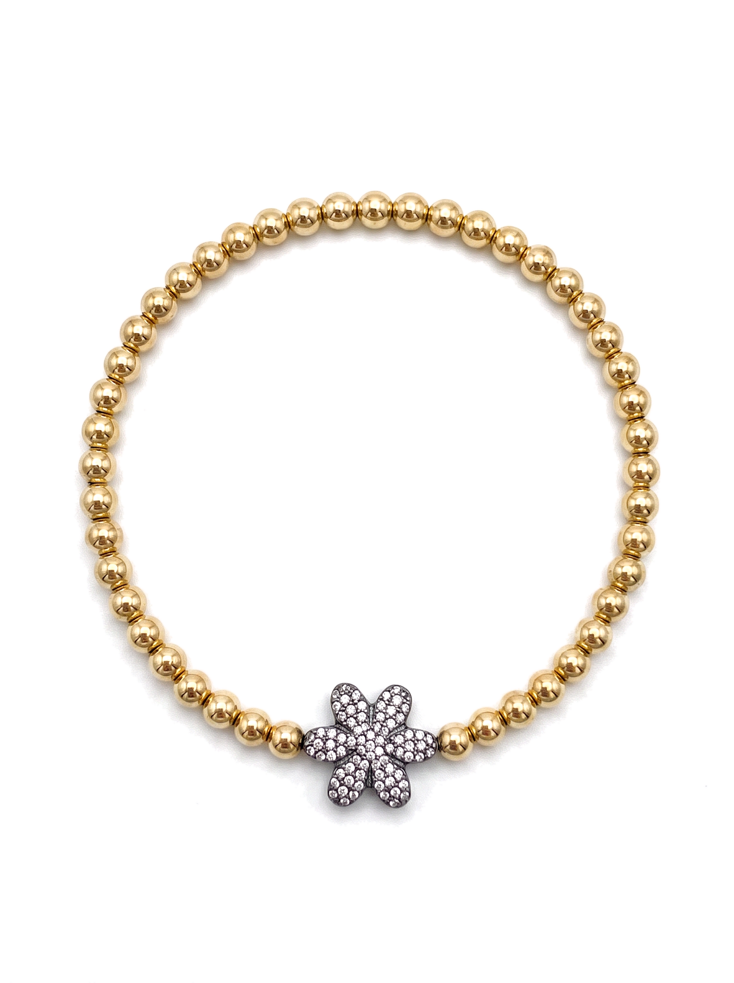 Second Nature Gold Bead Bracelet with White Topaz Flower