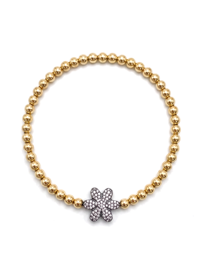 Second Nature Gold Bead Bracelet with White Topaz Flower