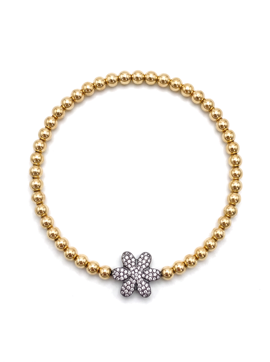 Second Nature Gold Bead Bracelet with White Topaz Flower