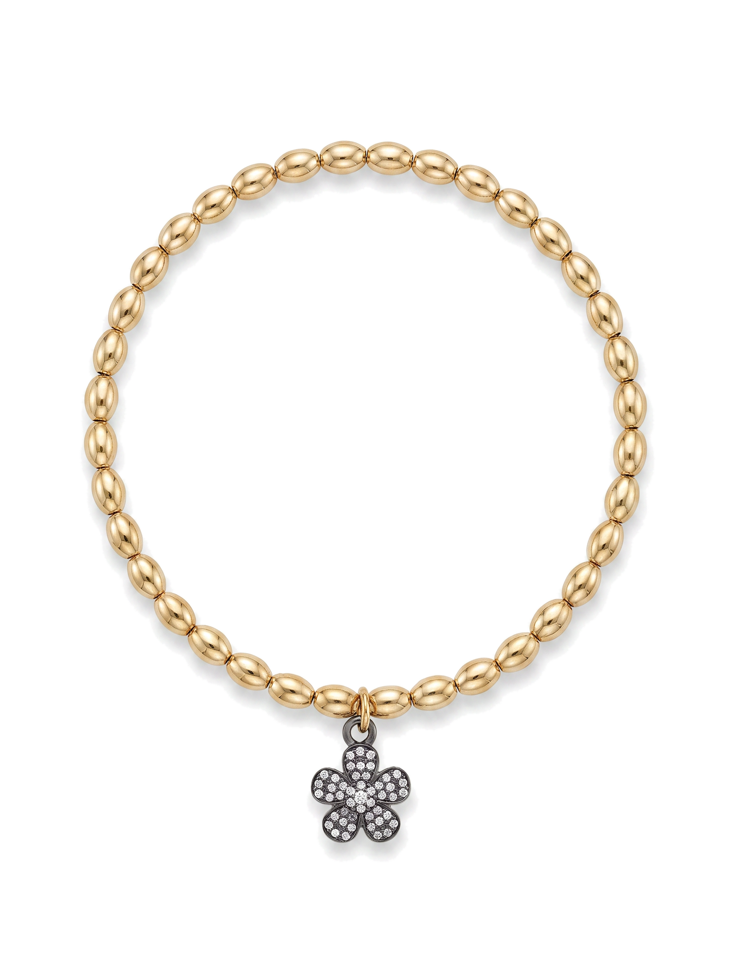 Second Nature Oval Bead Bracelet with Diamond Flower Charm