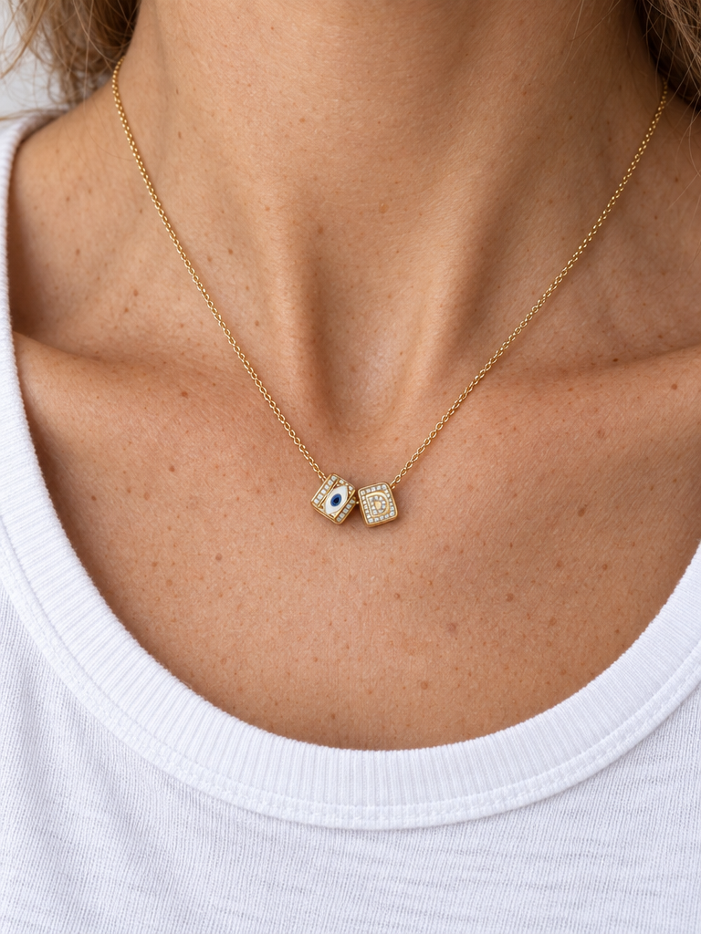 Second Nature Evil Eye & Initial Cube Necklace