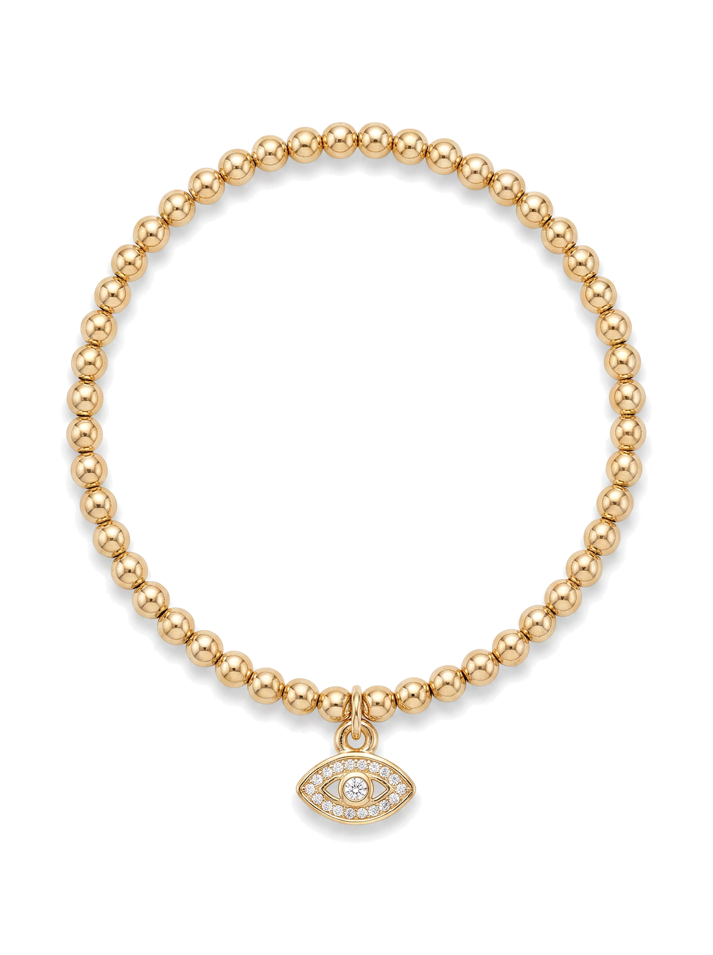 Second Nature Gold Bead Bracelet with CZ Evil Eye Charm