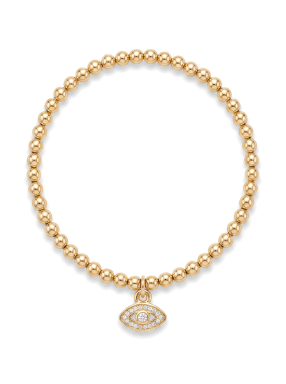 Second Nature Gold Bead Bracelet with CZ Evil Eye Charm