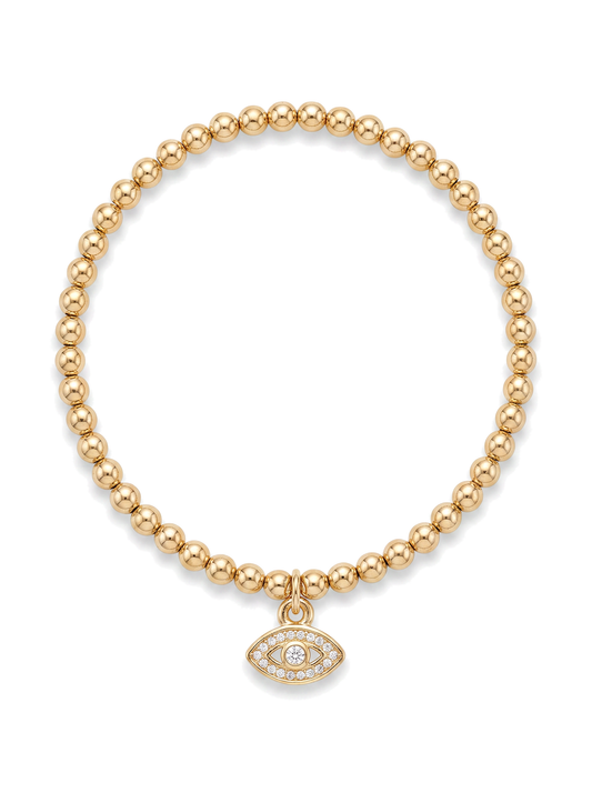 Second Nature Gold Bead Bracelet with CZ Evil Eye Charm