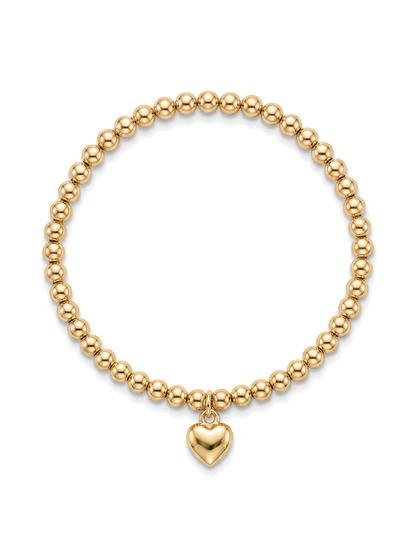 Second Nature Gold Bead Bracelet with Puffy Heart Charm