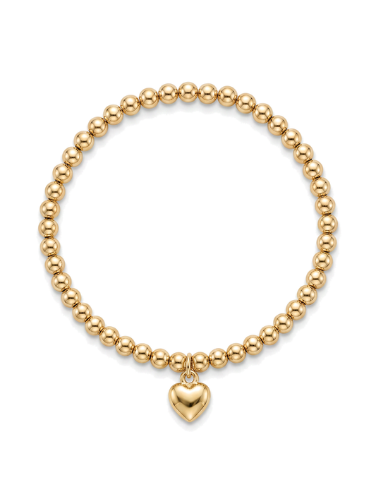 Second Nature Gold Bead Bracelet with Puffy Heart Charm