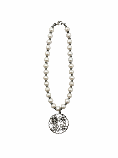 Luminous Diamond Bloom Pearl Necklace