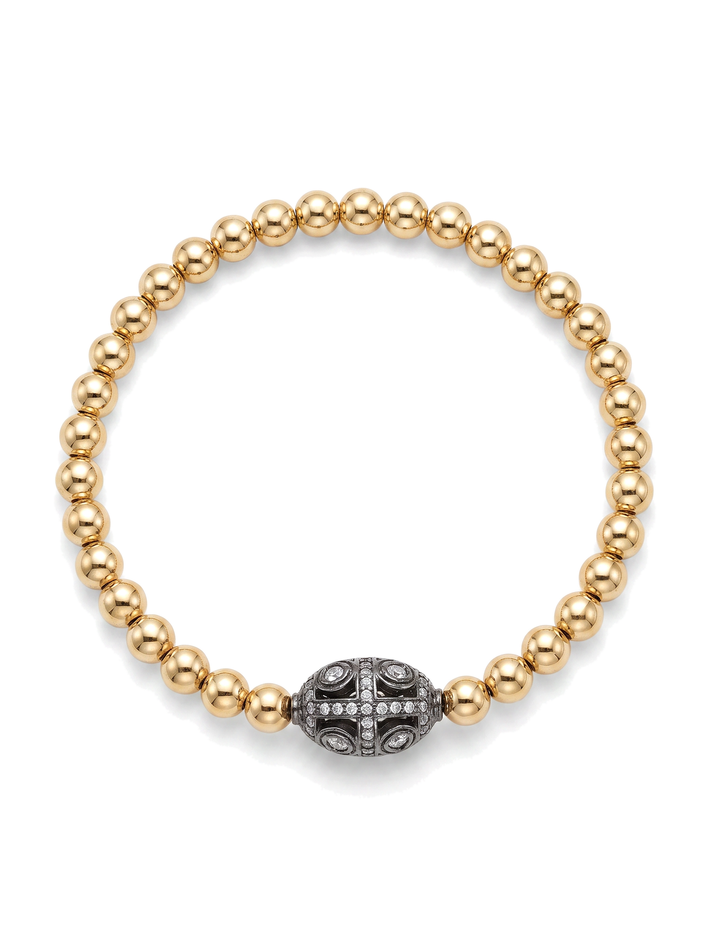 Second Nature Gold Bead Bracelet with Diamond Oval Center