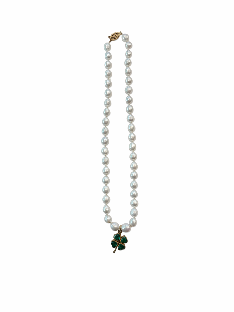 Luminous Emerald Clover and Pearls