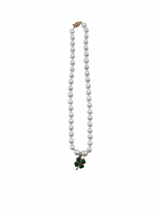 Luminous Emerald Clover and Pearls