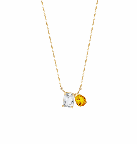 Modern Citrene and White Topaz Necklace