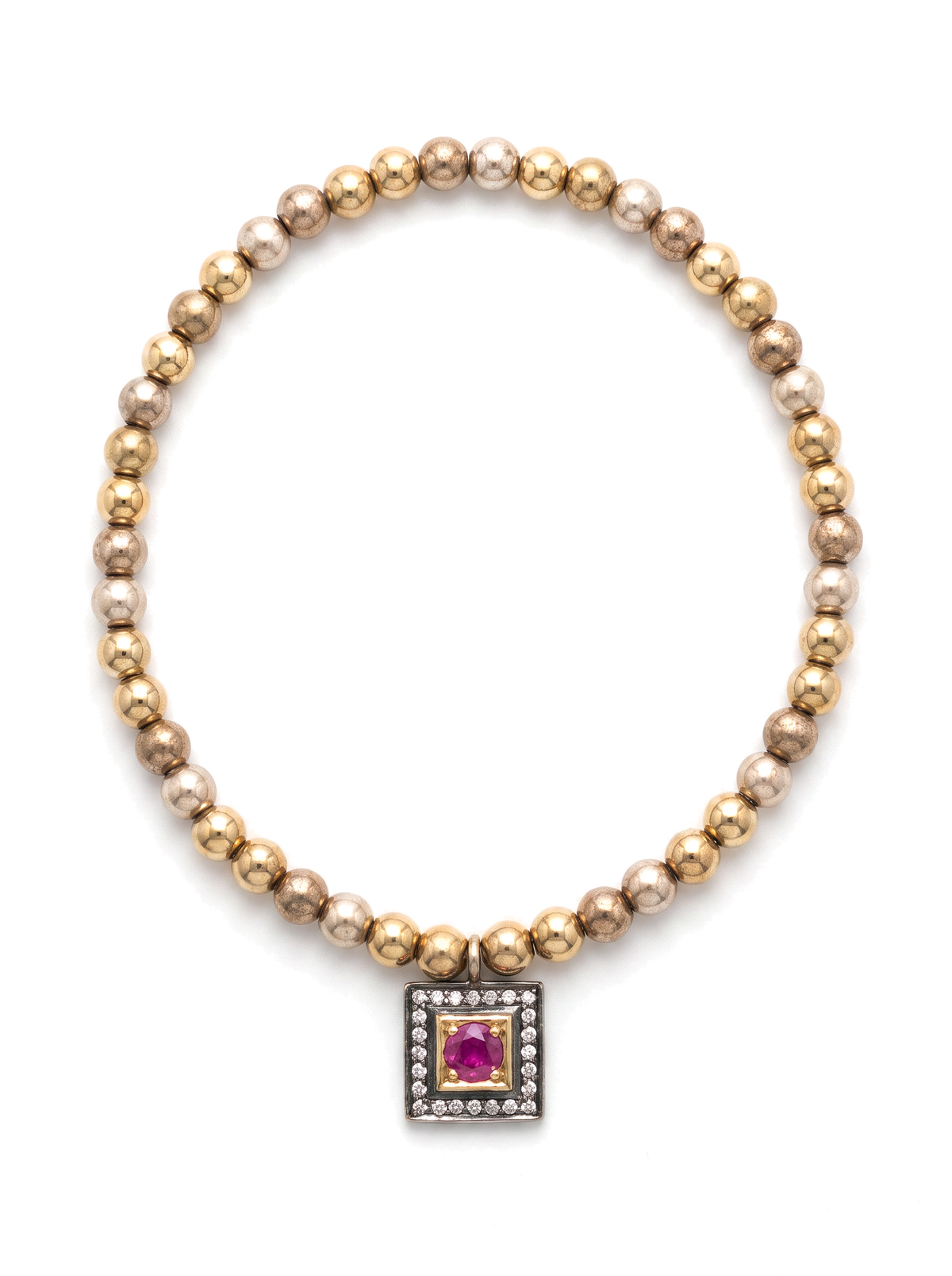 Second Nature Gold Bead Bracelet with Diamond Square Charm
