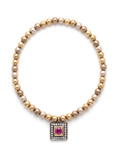 Second Nature Gold Bead Bracelet with Diamond Square Charm