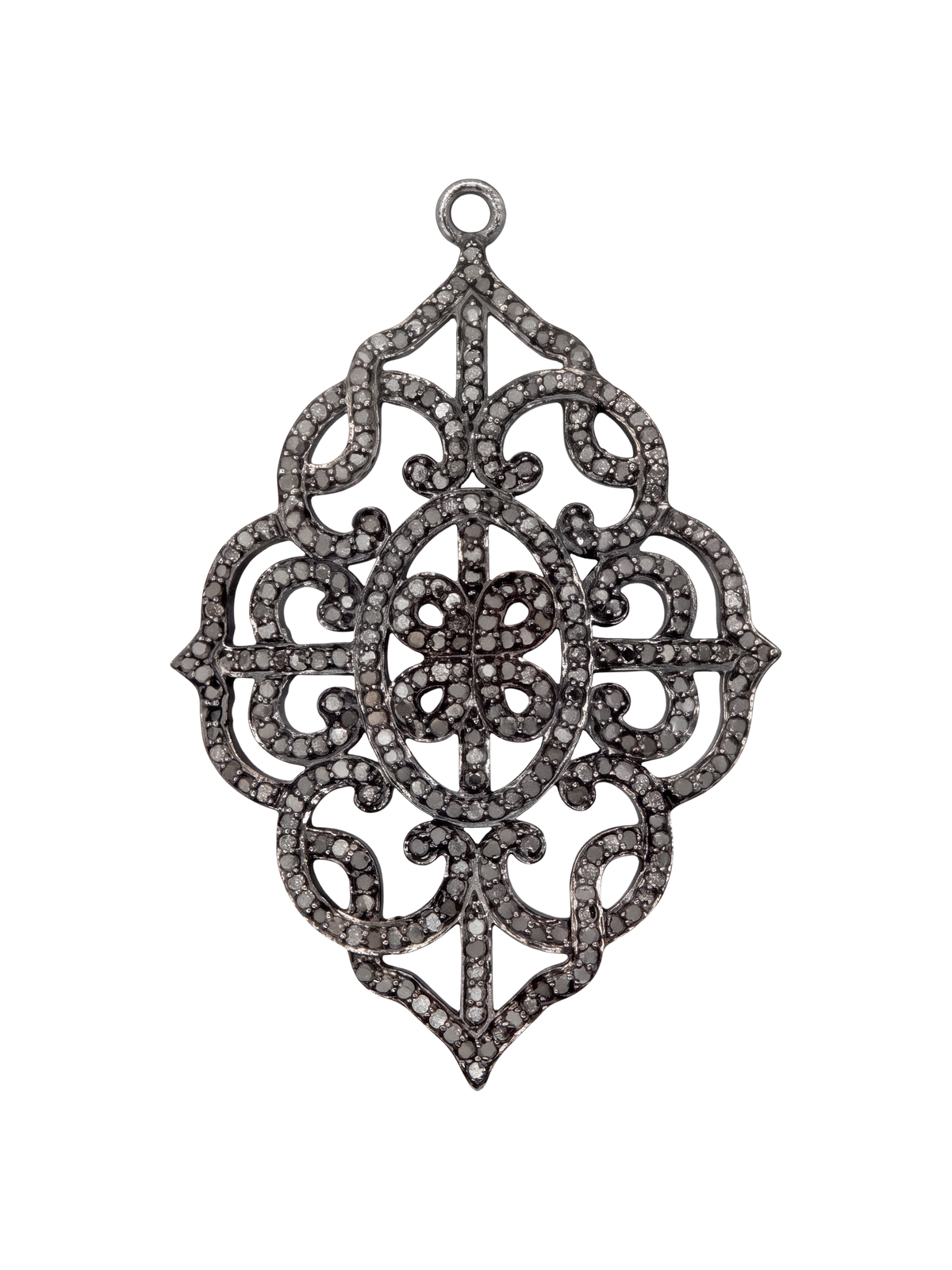 Super Woman Diamond Filigree Pendant - openwork filigree medallion in sterling silver with pave diamonds