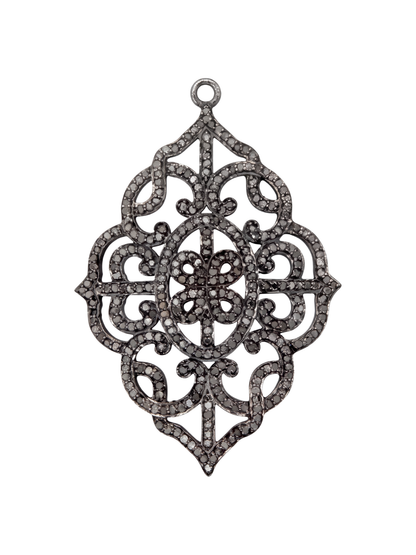 Super Woman Diamond Filigree Pendant - openwork filigree medallion in sterling silver with pave diamonds