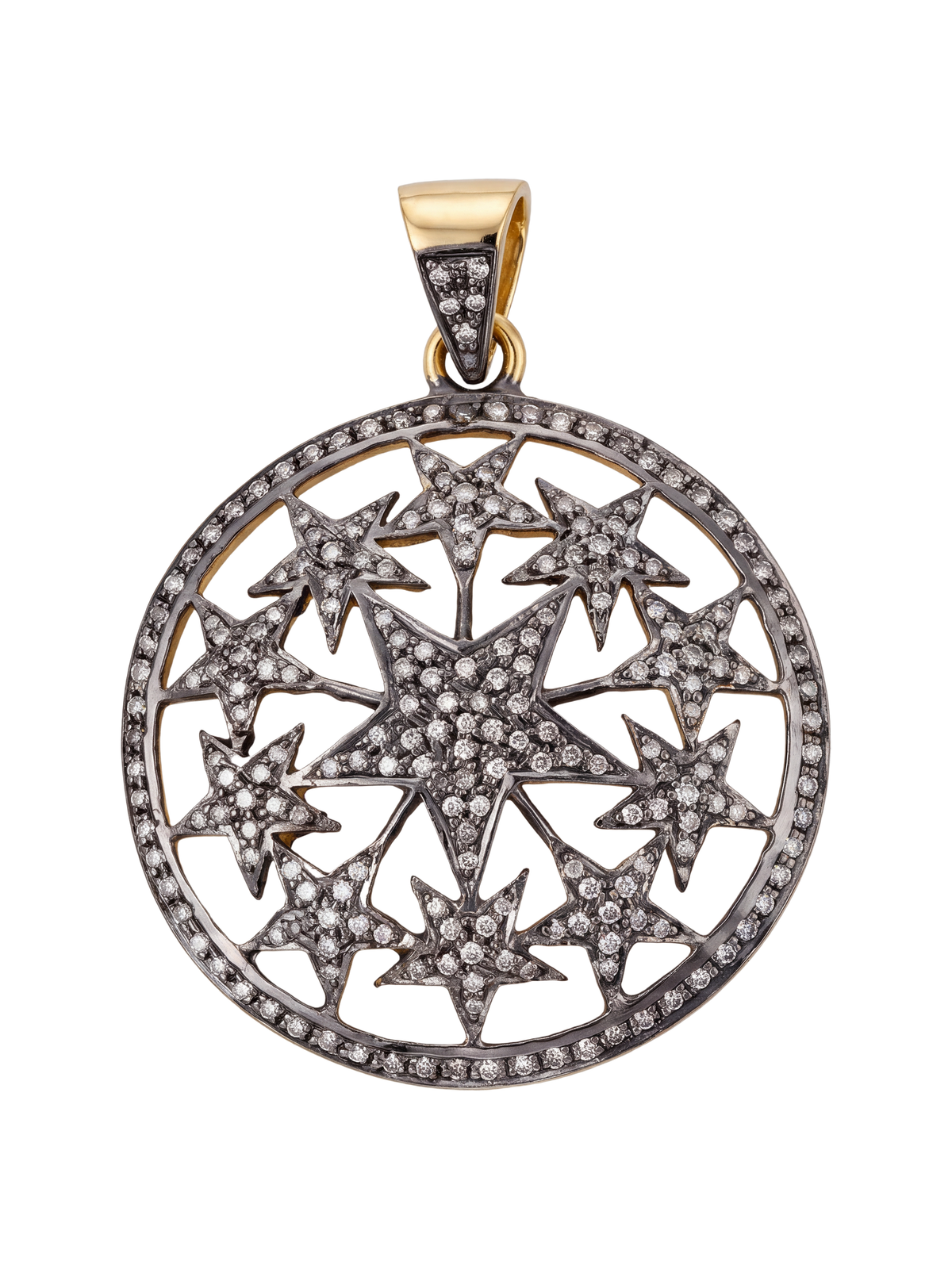 Super Woman Diamond Constellation Pendant - openwork star medallion in sterling silver with a gold filled overlay and pave diamonds