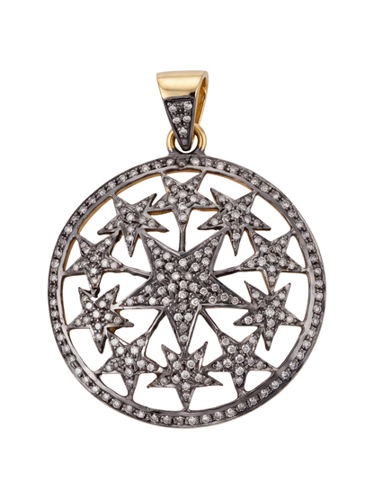 Super Woman Diamond Constellation Pendant - openwork star medallion in sterling silver with a gold filled overlay and pave diamonds