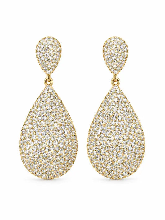 Super Woman Gold Tear Drop Earrings - pear shaped drops pave set with lab grown diamonds in 14K gold