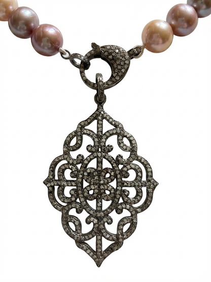 Luminous Blush Pearl and Diamond Necklace